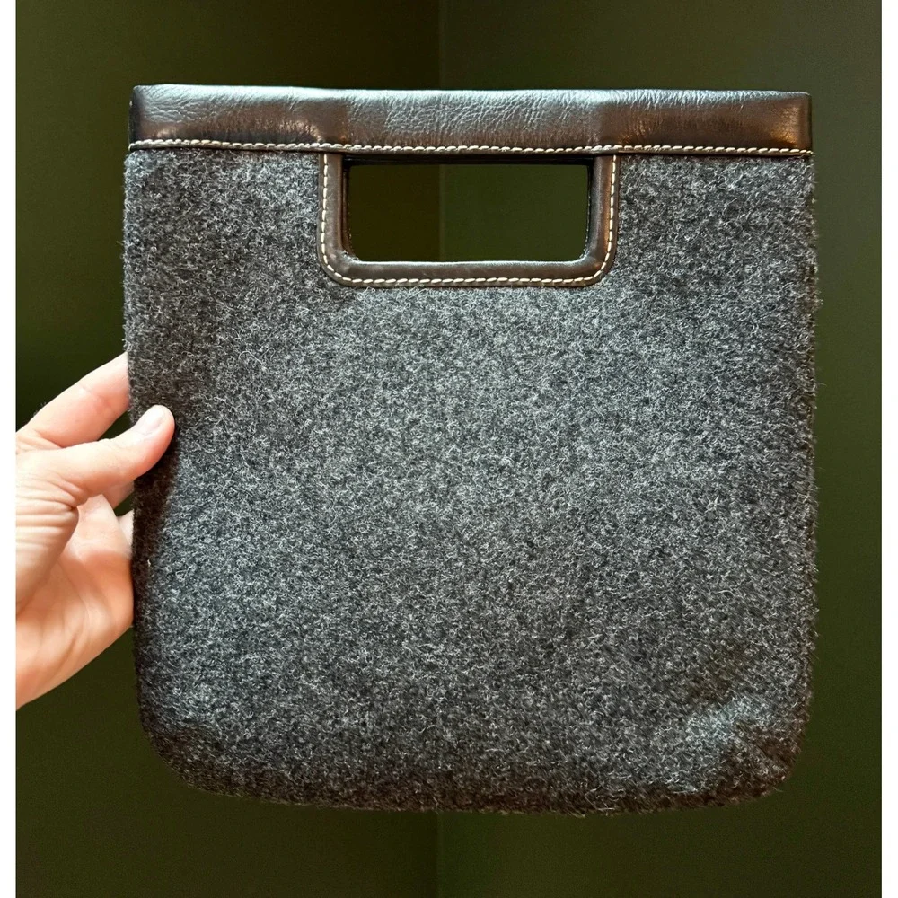 Banana Republic Gray Wool Blend Leather Trim‎ Handle Clutch